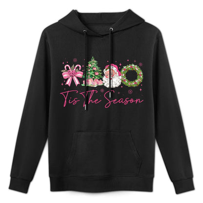 Tis The Season Pink Santa Christmas Coquette Bow Women Versatile Streetwear Hoodie