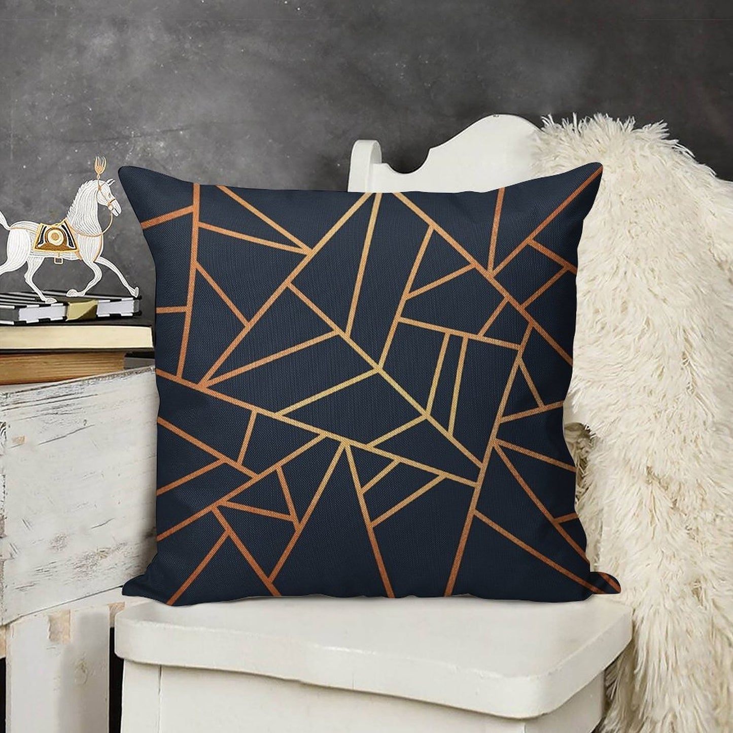 Copper And Midnight Navy Linen Throw Pillow Cover
