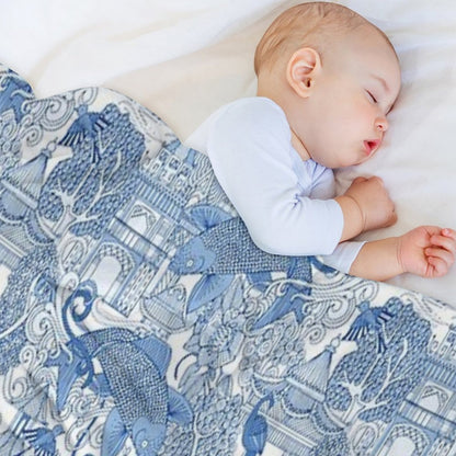 Chinoiserie Toile Blue Throw Blanket