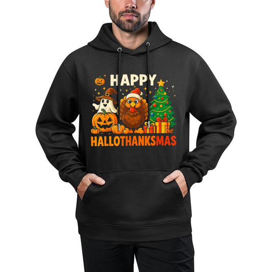 Happy Hallothanksmas, Halloween Thanksgiving Christmas Adjustable Hood Hoodie