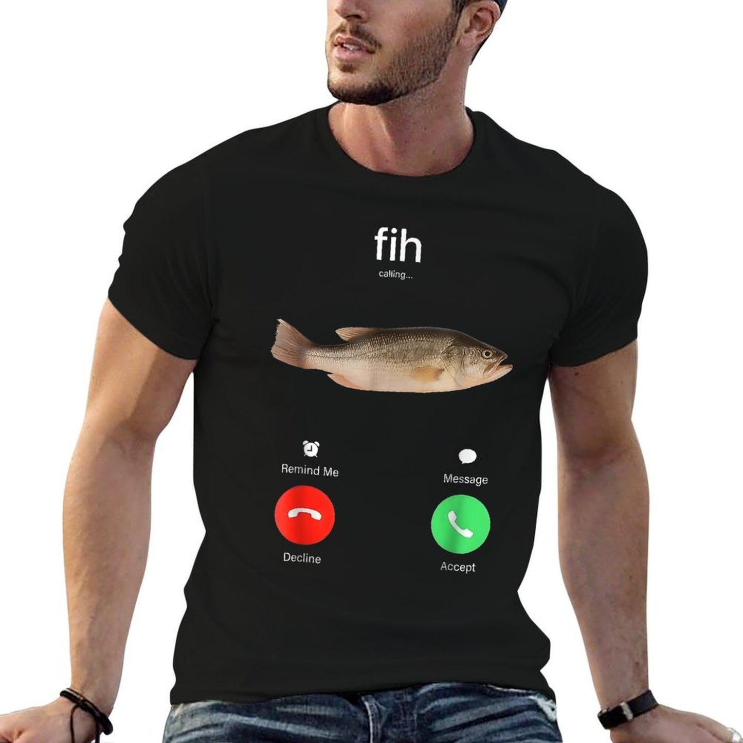 Fih Calling Remind Me Message Decline Accept Phone Call Fish  Cotton T-Shirt