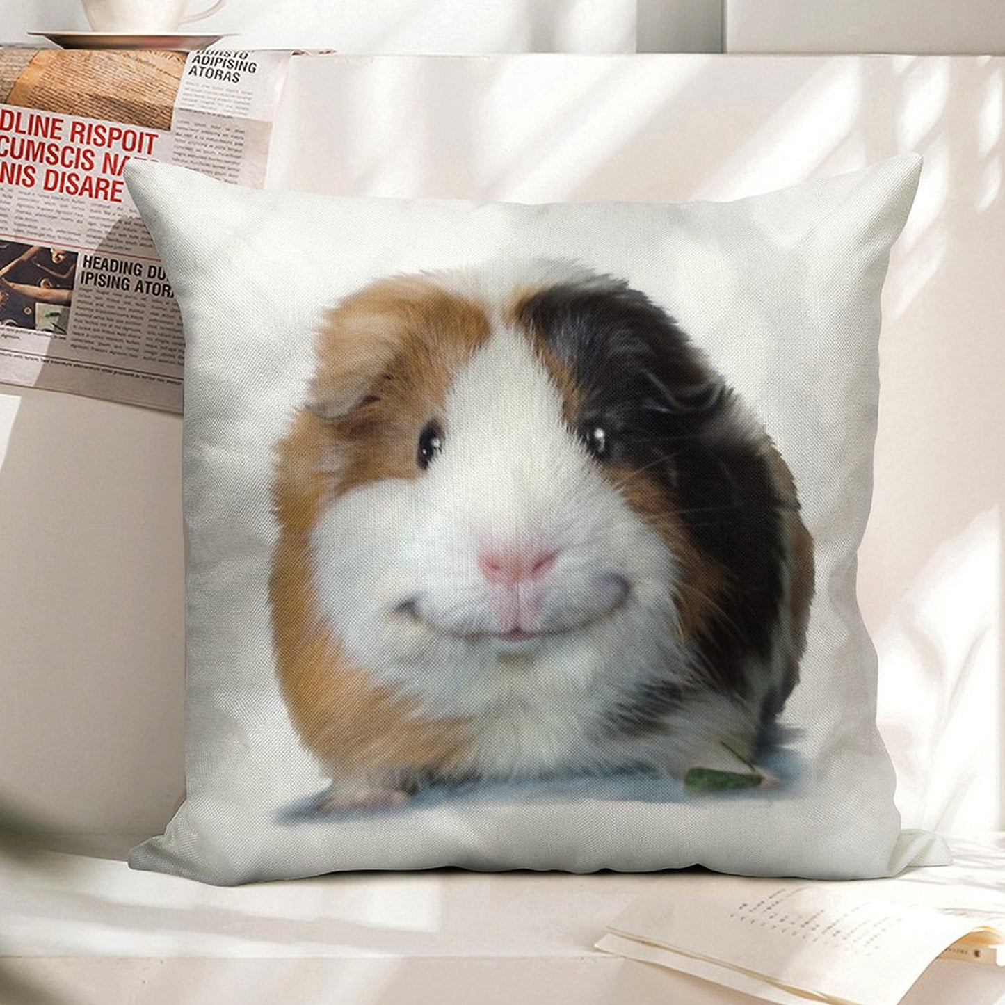 Keep Smiling with Angeelo The Guinea Pig! Linen Throw Pillow Cover