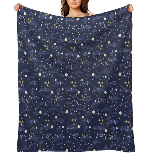 Galaxy - Cosmos, Moon And Stars. Astronomy Pattern. Cute Cartoon Universe Design. Throw Blanket
