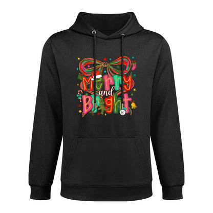 Preppy Merry And Bright Coquette Bow Pink Christmas Tree Colorfast Hoodie