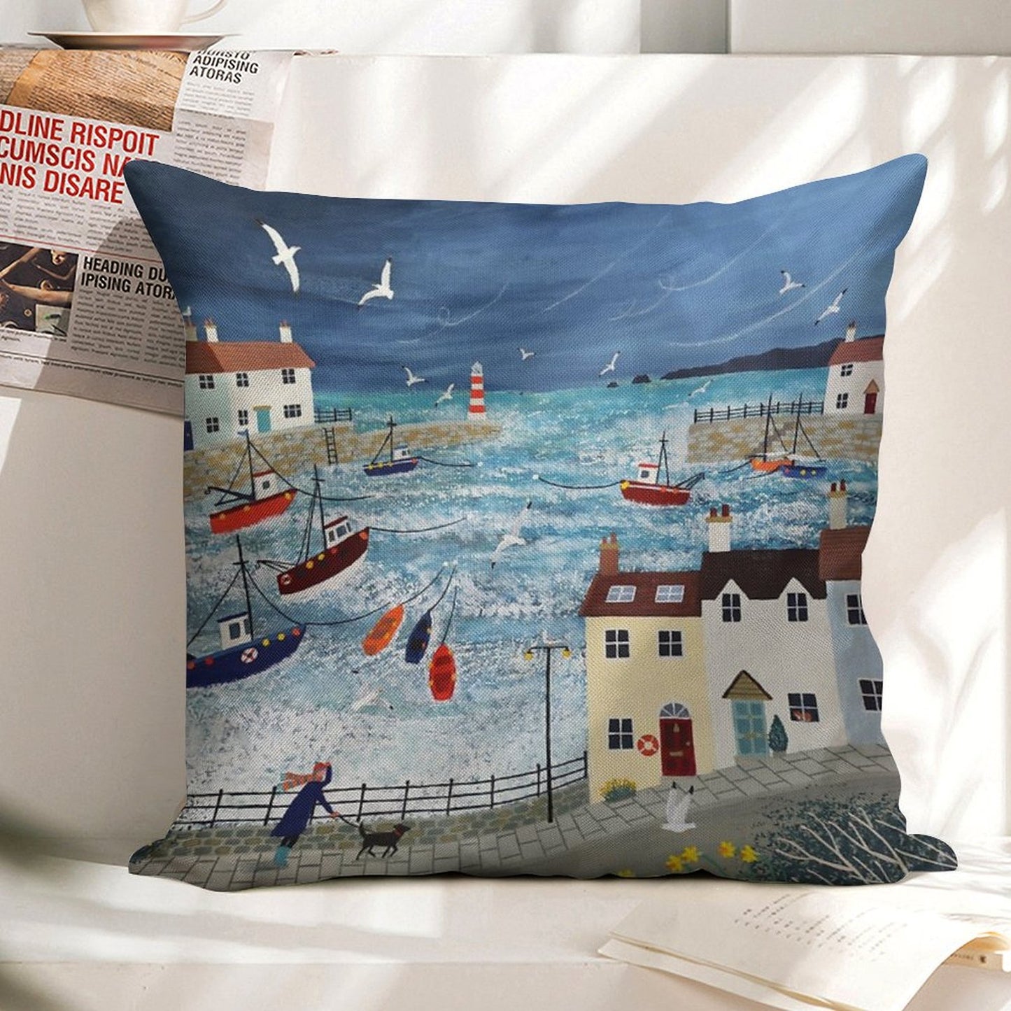 Stormy Harbour Linen Throw Pillow Cover
