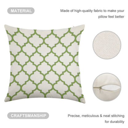 PANTONE COLOUR OF THE YEAR 2017 GREENERY DOMES QUATREFOIL GEOMETRIC PATTERN BY OZCUSHIONSTOO Linen Throw Pillow Cover