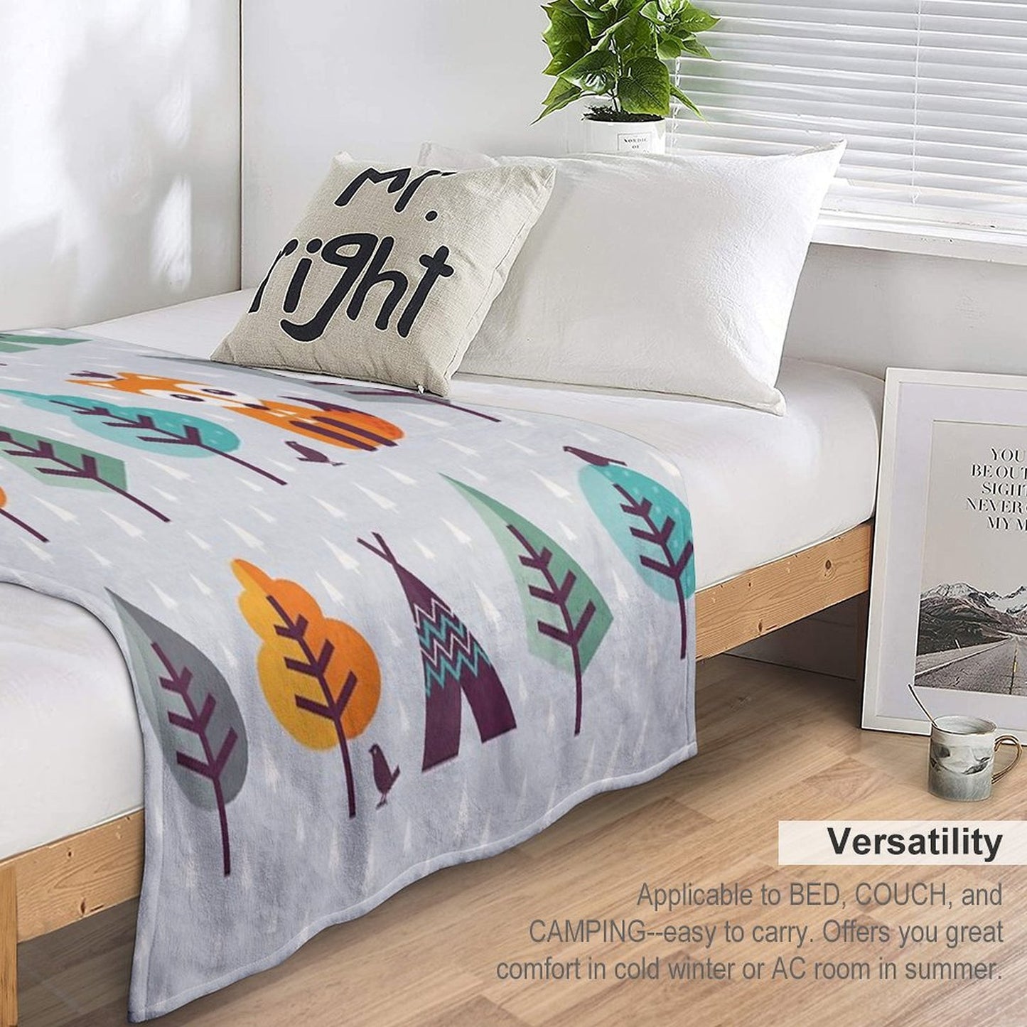 Fox in The Forest on Gray Throw Blanket