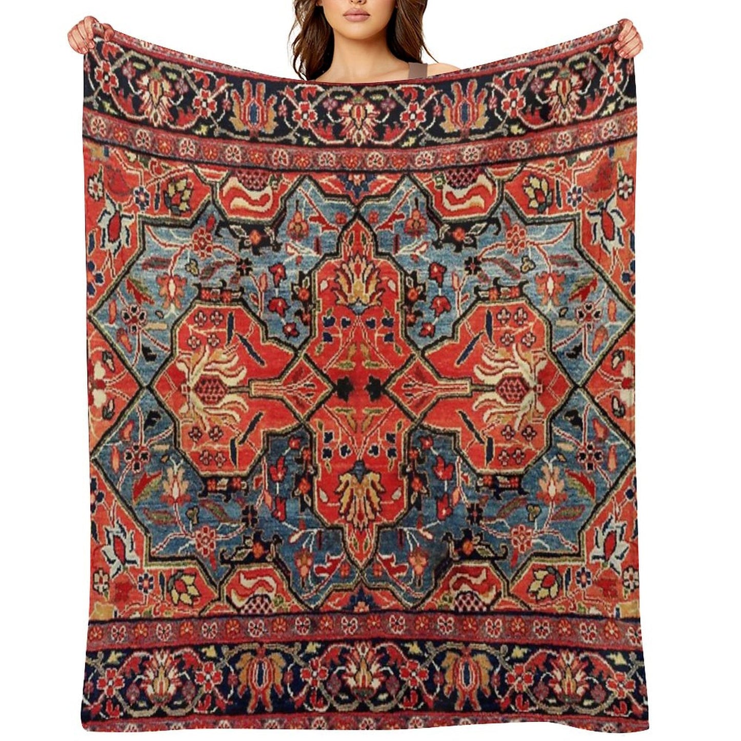 Kashan Poshti Central Persian Rug Print Throw Blanket