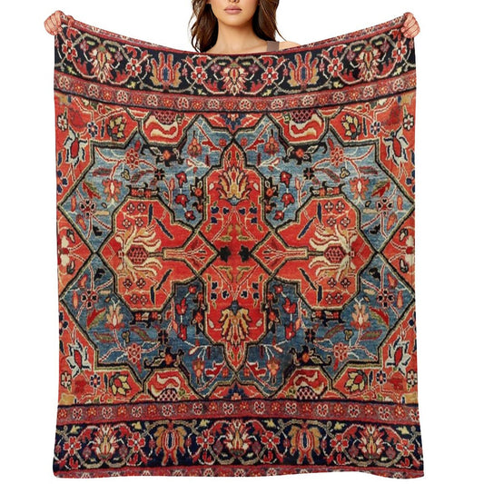 Kashan Poshti Central Persian Rug Print Throw Blanket
