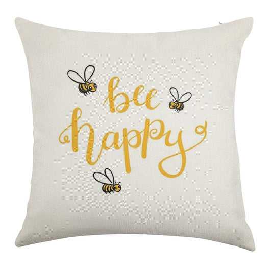 Bee Happy Linen Throw Pillow Cover
