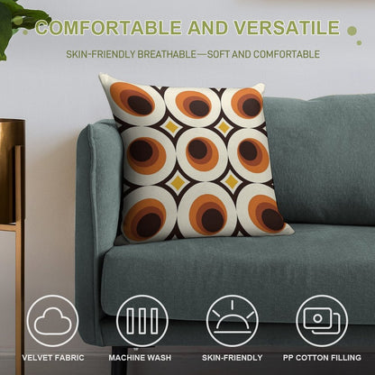 1970s Orange Mid-Century Modern Circle 1 Soft Shrink-Resistant Throw Pillow