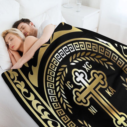 Ornate Baroque Gold Black Gold Greek Orthodox Cross Throw Blanket