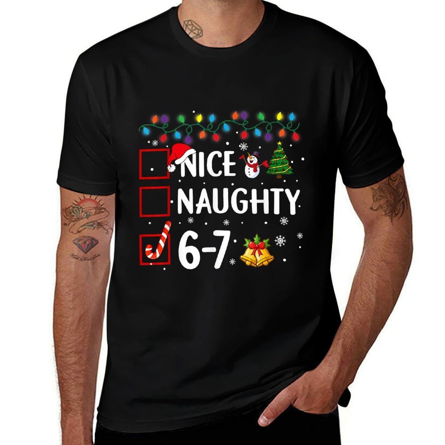 Funny 6-7 Meme Nice Naughty 67 Christmas Brain Rot  Quick-drying T-Shirt