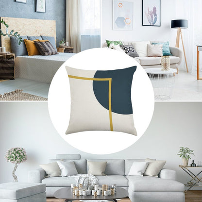 Abstract Geometric Minimalist Navy Blue, Light Mustard Yellow, And White Linen Throw Pillow Cover