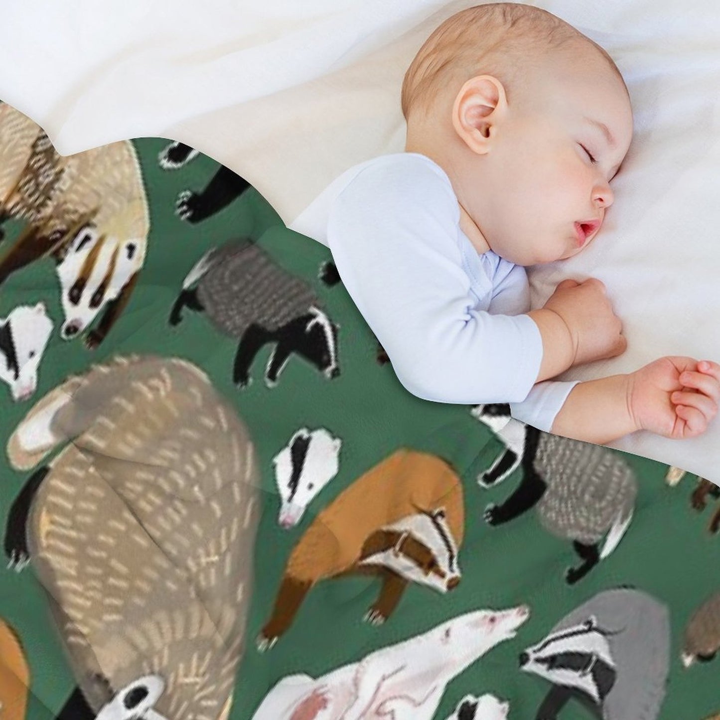 Eurasian Badgers Pattern Green Throw Blanket