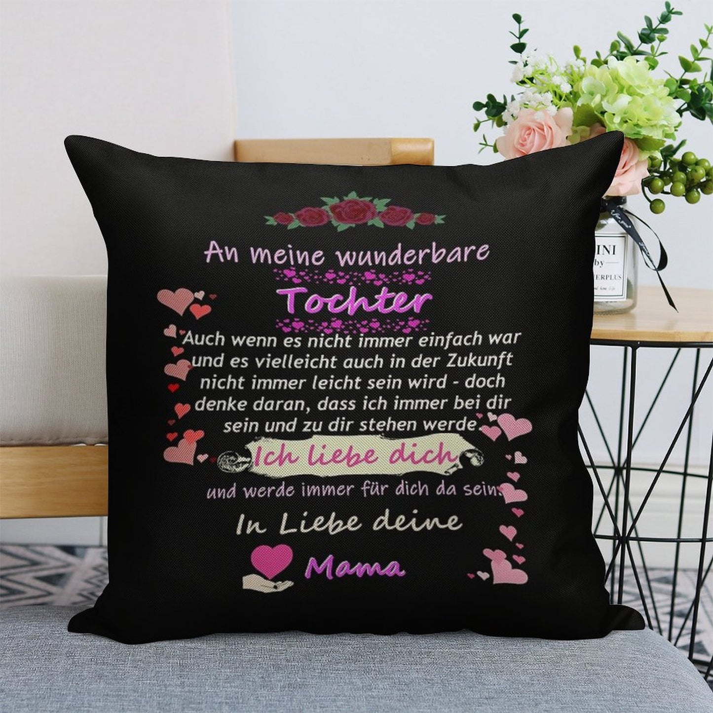 Wonderful Daughter-mother Saying Linen Throw Pillow Cover