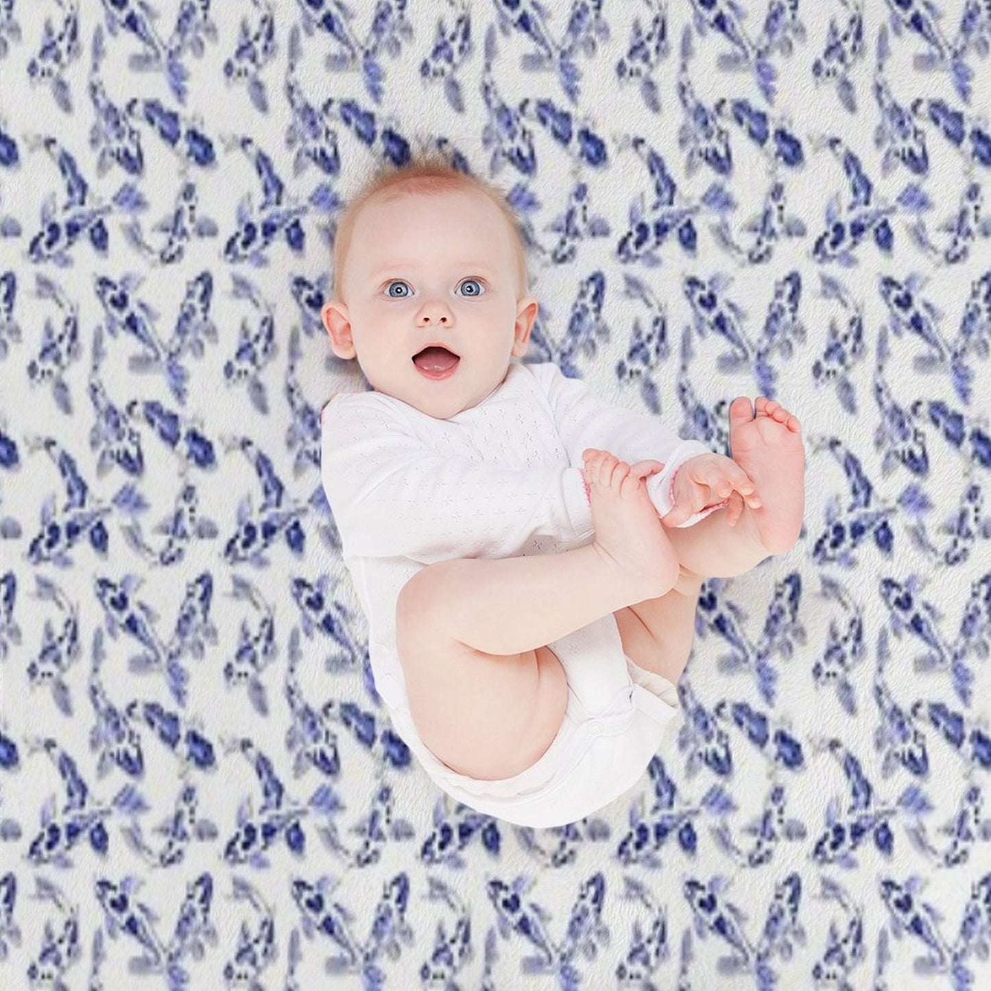 Blue And White Koi Fish Artwork – Zen Wall Decor for Home & Office Throw Blanket