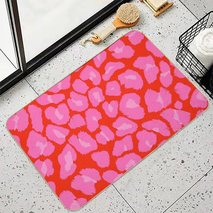Textured Red And Pink Leopard Print Bath Mat