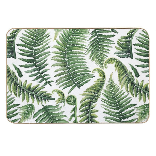 Watercolor Fern Leaves Bath Mat