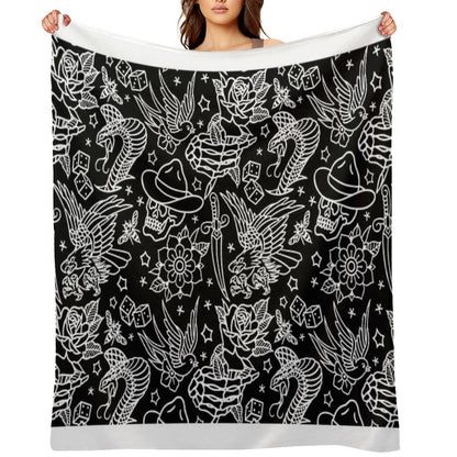 American Traditional Tattoo Flash Print Throw Blanket
