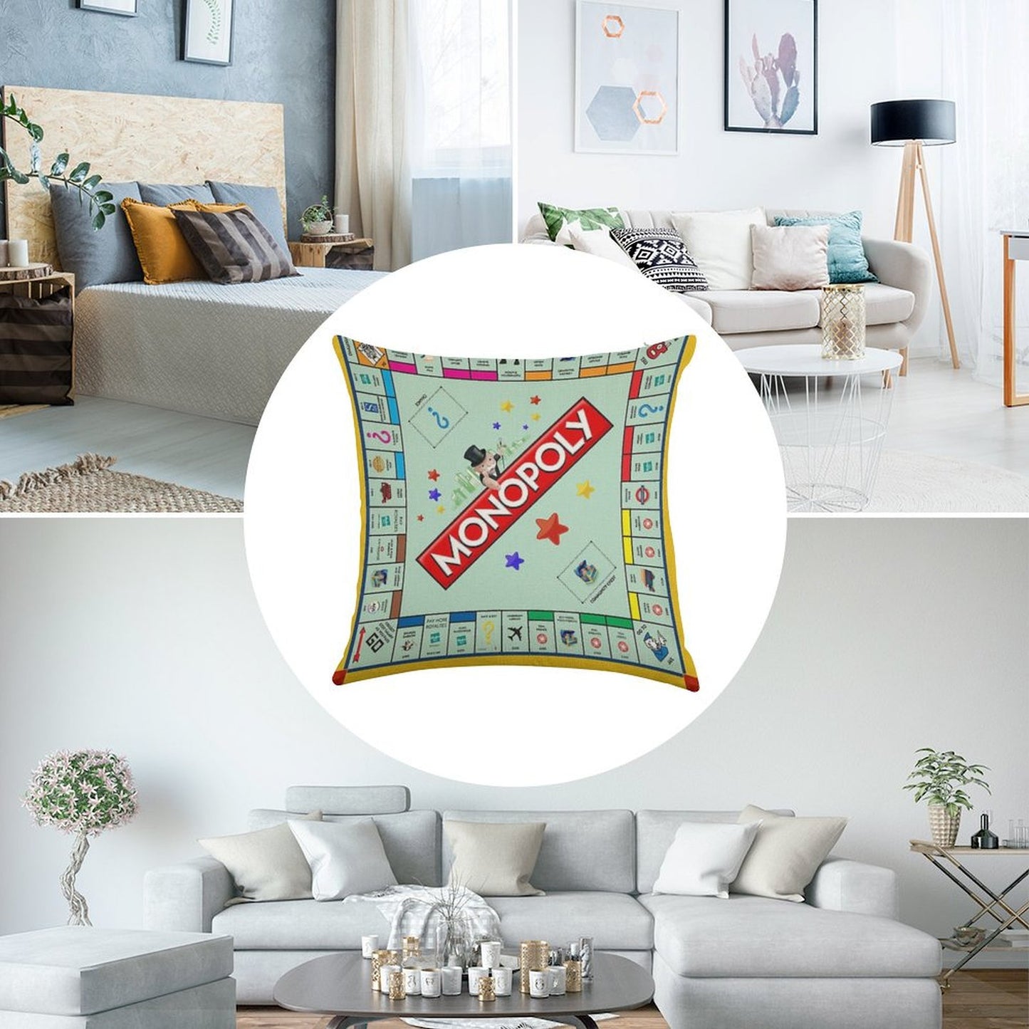 Monopoly Board Game Classic Linen Throw Pillow Cover
