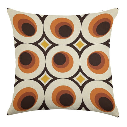 1970s Orange Mid-Century Modern Circle 1 Linen Throw Pillow Cover
