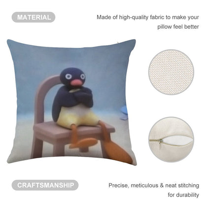 Angry Pingu Linen Throw Pillow Cover