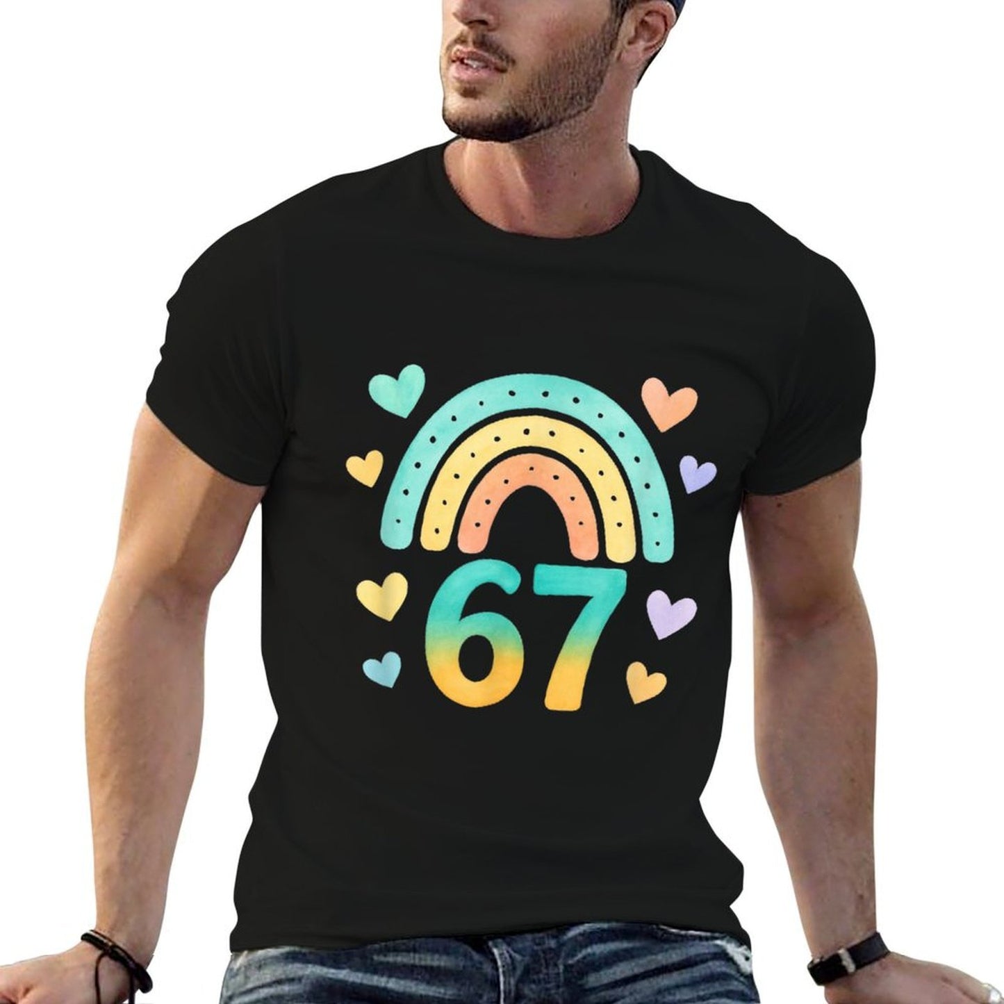 67 Watercolor Rainbow Cute Cool Meme Six Seven Funny Meme  Eco-friendly Material T-Shirt