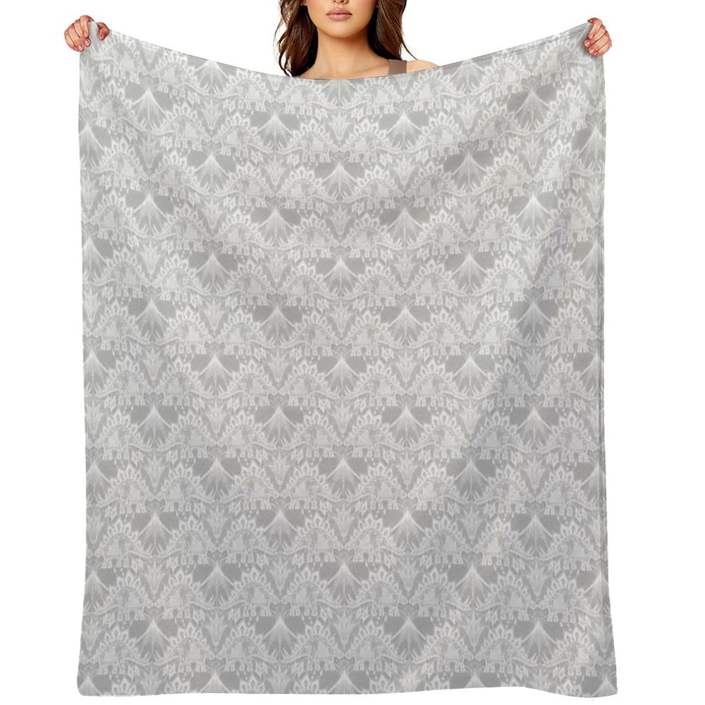 Stegosaurus Lace - White Throw Blanket