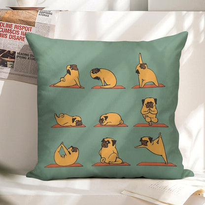 Pug Yoga Linen Throw Pillow Cover