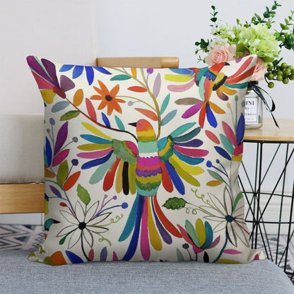 Otomi Bird Linen Throw Pillow Cover