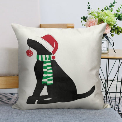 Christmas Black Lab Holiday Dog Linen Throw Pillow Cover