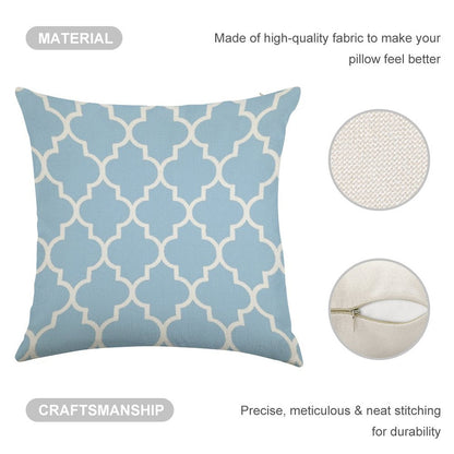 Moroccan Quatrefoil, Light Blue And White Linen Throw Pillow Cover