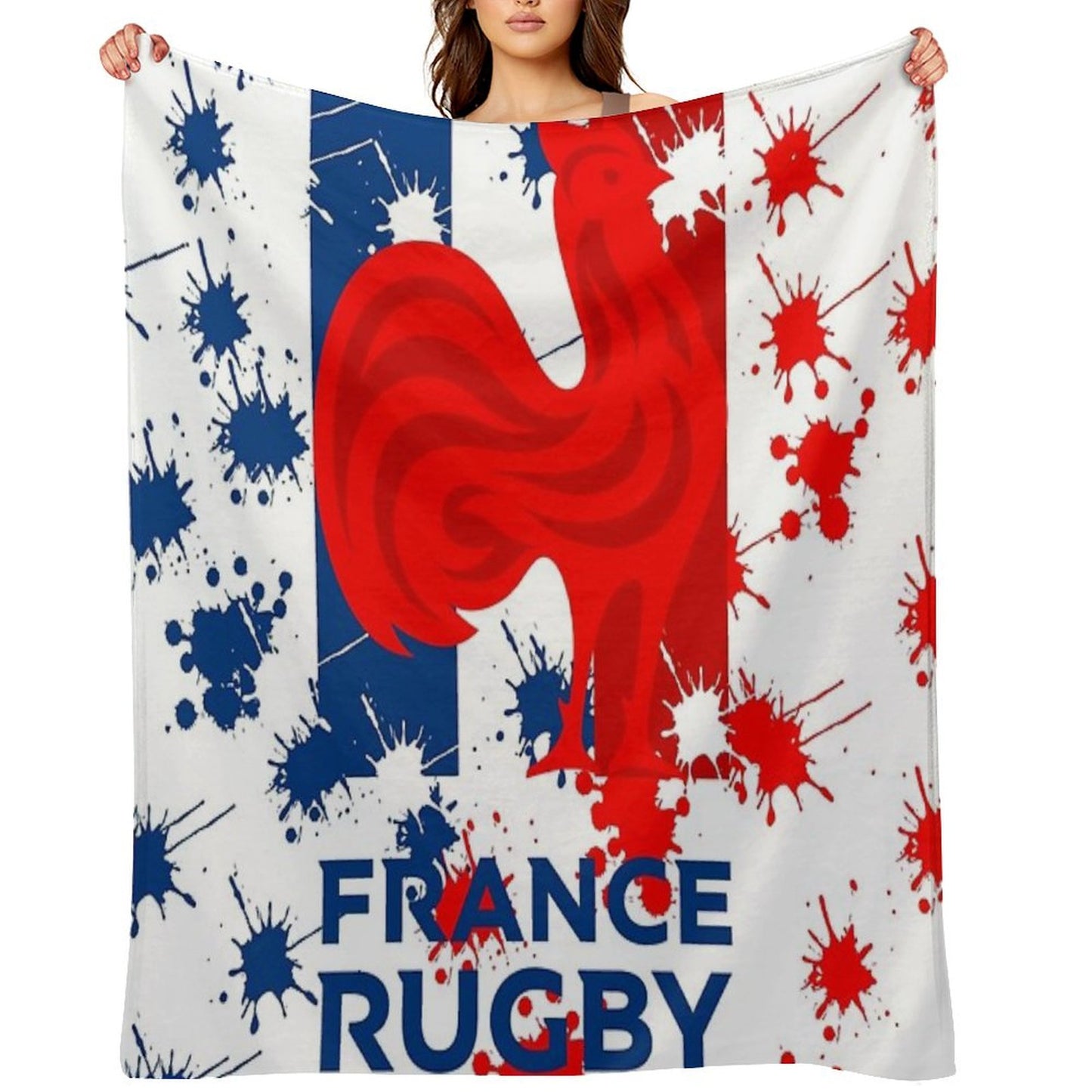 France RUGBY Plaid Throw Blanket
