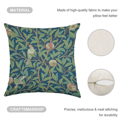 William Morris Pomegranate Fruit And Bird,No,01. Linen Throw Pillow Cover