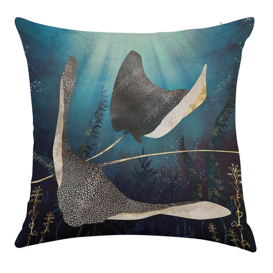 Metallic Stingray Linen Throw Pillow Cover