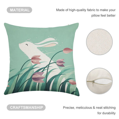 Rabbit, Resting Linen Throw Pillow Cover