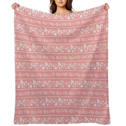 Midcentury Pink Gooseberry Berries And Leaves Vintage Dishes Throw Blanket