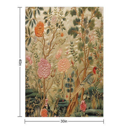 Silk Floral Birds Carpet Throw Blanket