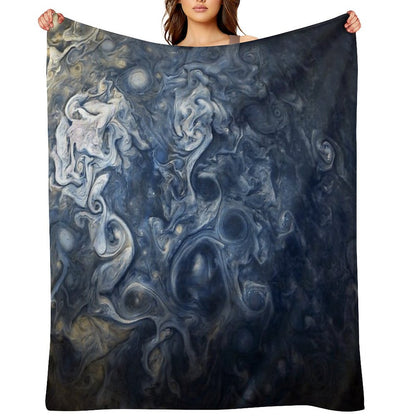Swirling Blue Clouds of Planet Jupiter from Juno Cam Throw Blanket