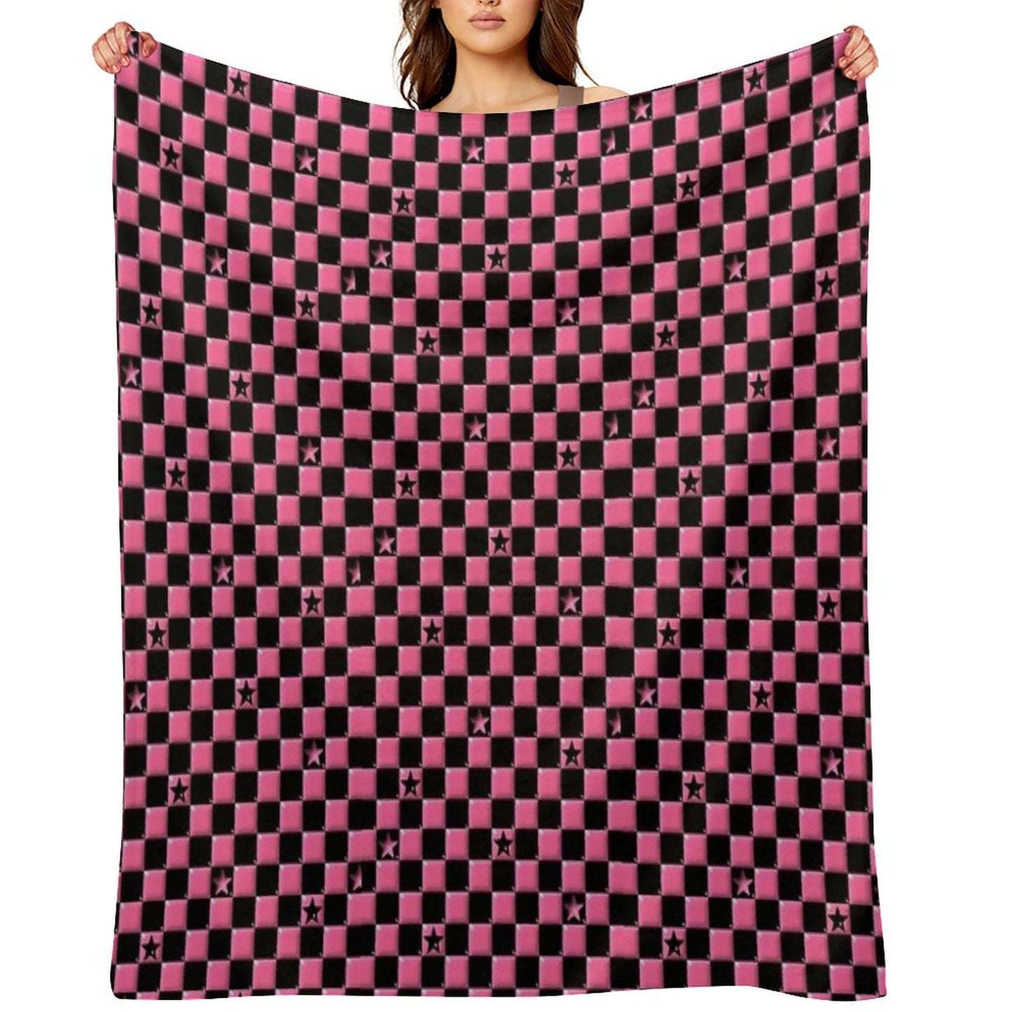 Emo Black And Pink Stars Throw Blanket