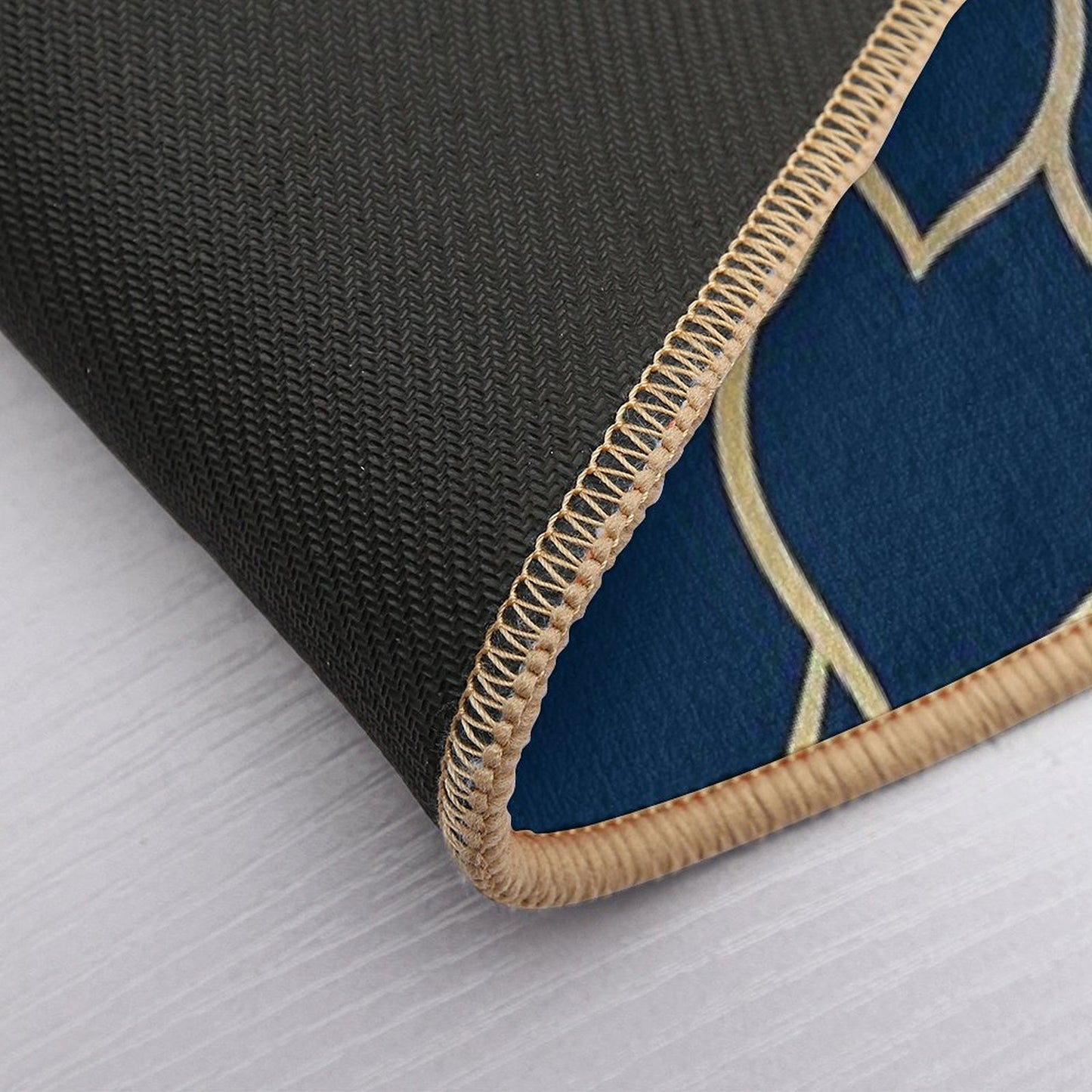 Floral Modern Print Art, Navy Blue And Gold Bath Mat