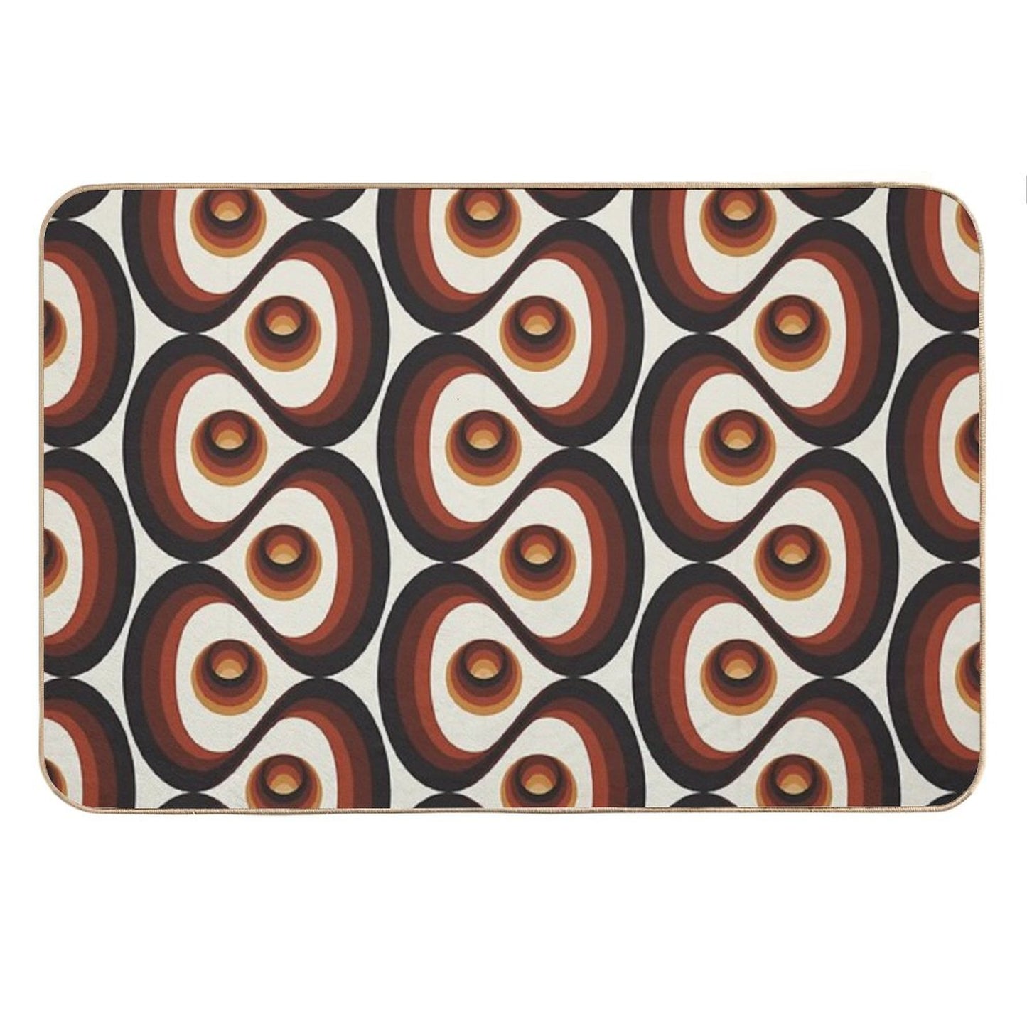 Orange, Brown, And Ivory Retro 1960s Circular Pattern Bath Mat