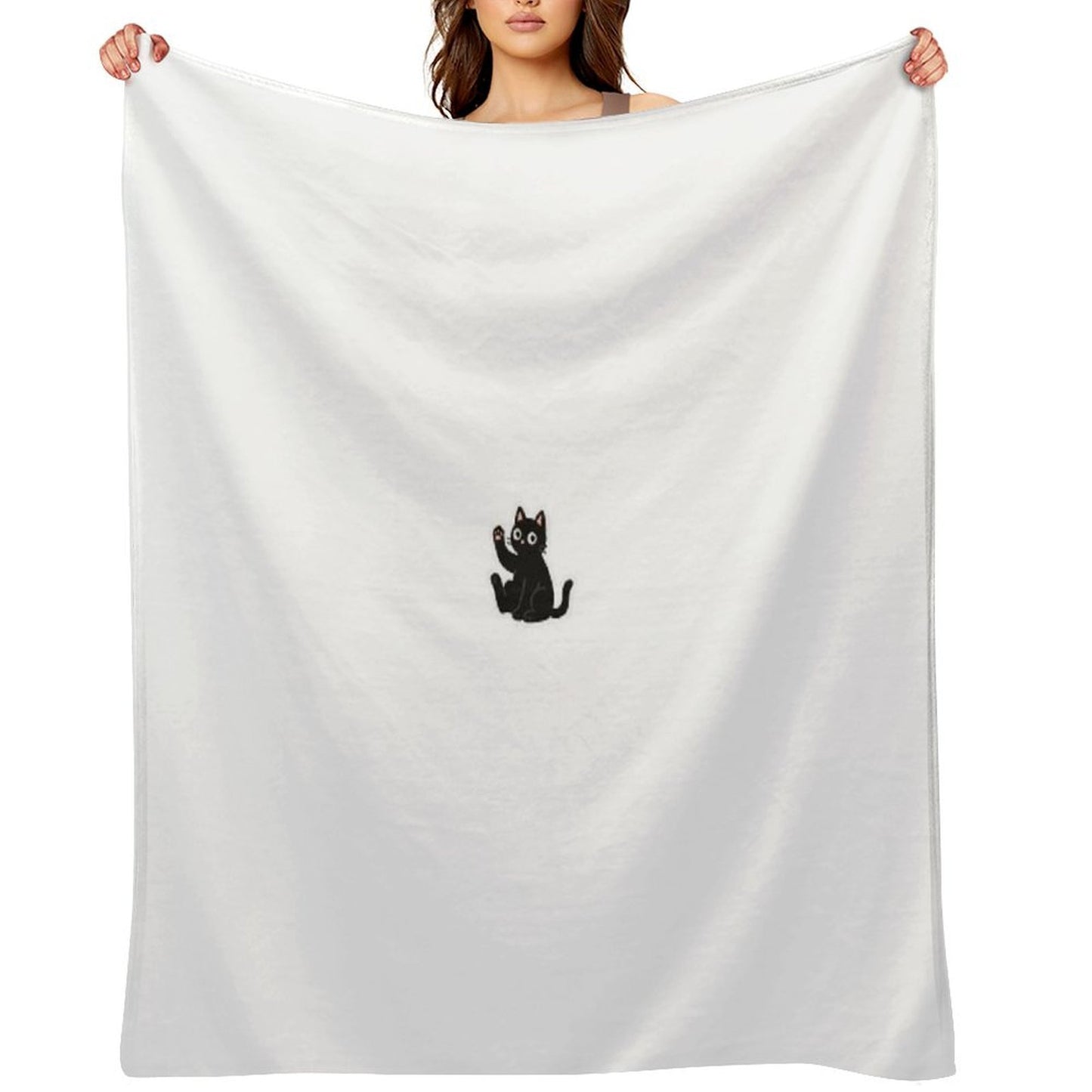 Waving Black Cat – Friendly Paw Sticker Throw Blanket