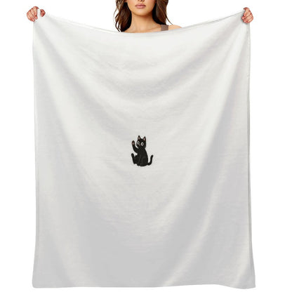 Waving Black Cat – Friendly Paw Sticker Throw Blanket