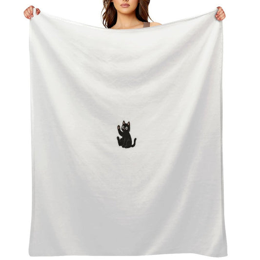 Waving Black Cat – Friendly Paw Sticker Throw Blanket