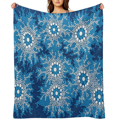 Aboriginal Art Authentic - Waterhole Dreaming Throw Blanket
