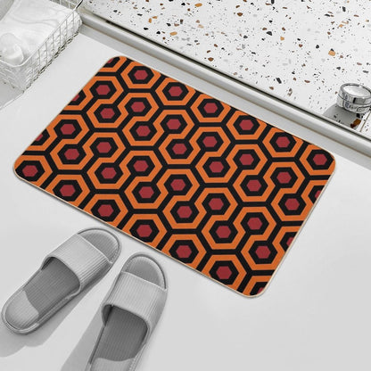Geometric Pattern Looped Hexagons OrangeRedBlack Bath Mat