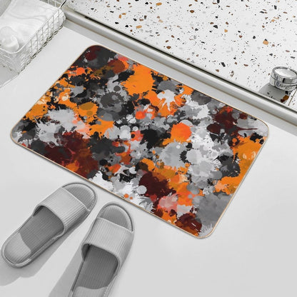 Orange And Grey Paint Splatter Bath Mat