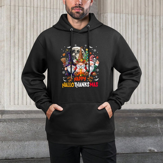 Gnome Hallothanksmas Halloween Thanksgiving Christmas Adjustable Hood Hoodie